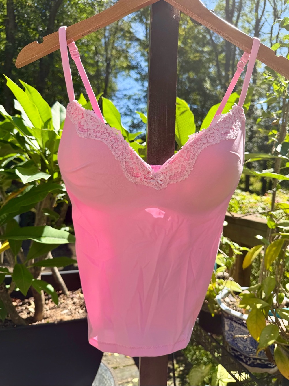 SKIMS Pink Lace-Trim Tank Top